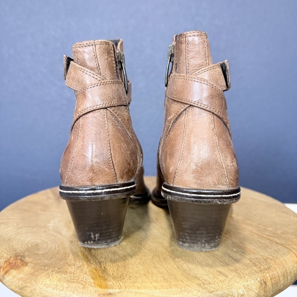 Donald J. Pliner Brown Leather Ankle Boots with Buckle | Size 6.5 - Picture 3 of 10